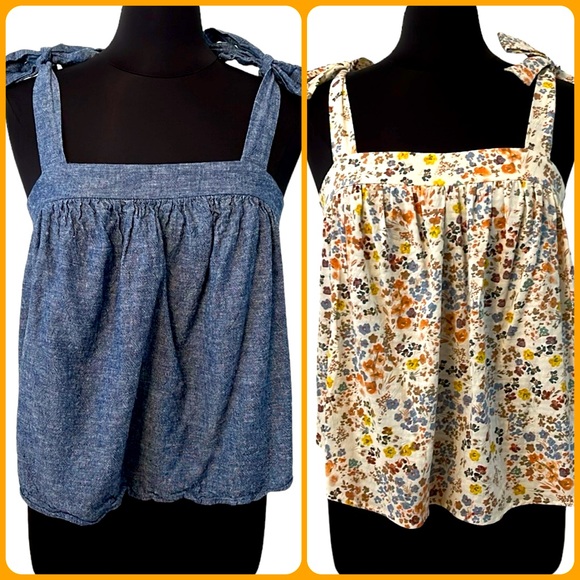 a.n.a Tops - 2 Summer Tops Floral & Chambray Bow Tie Straps